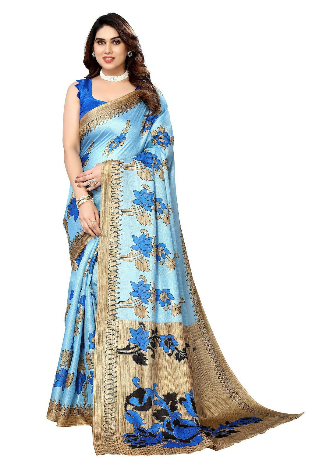 Vamika blue Printed Art Silk Saree