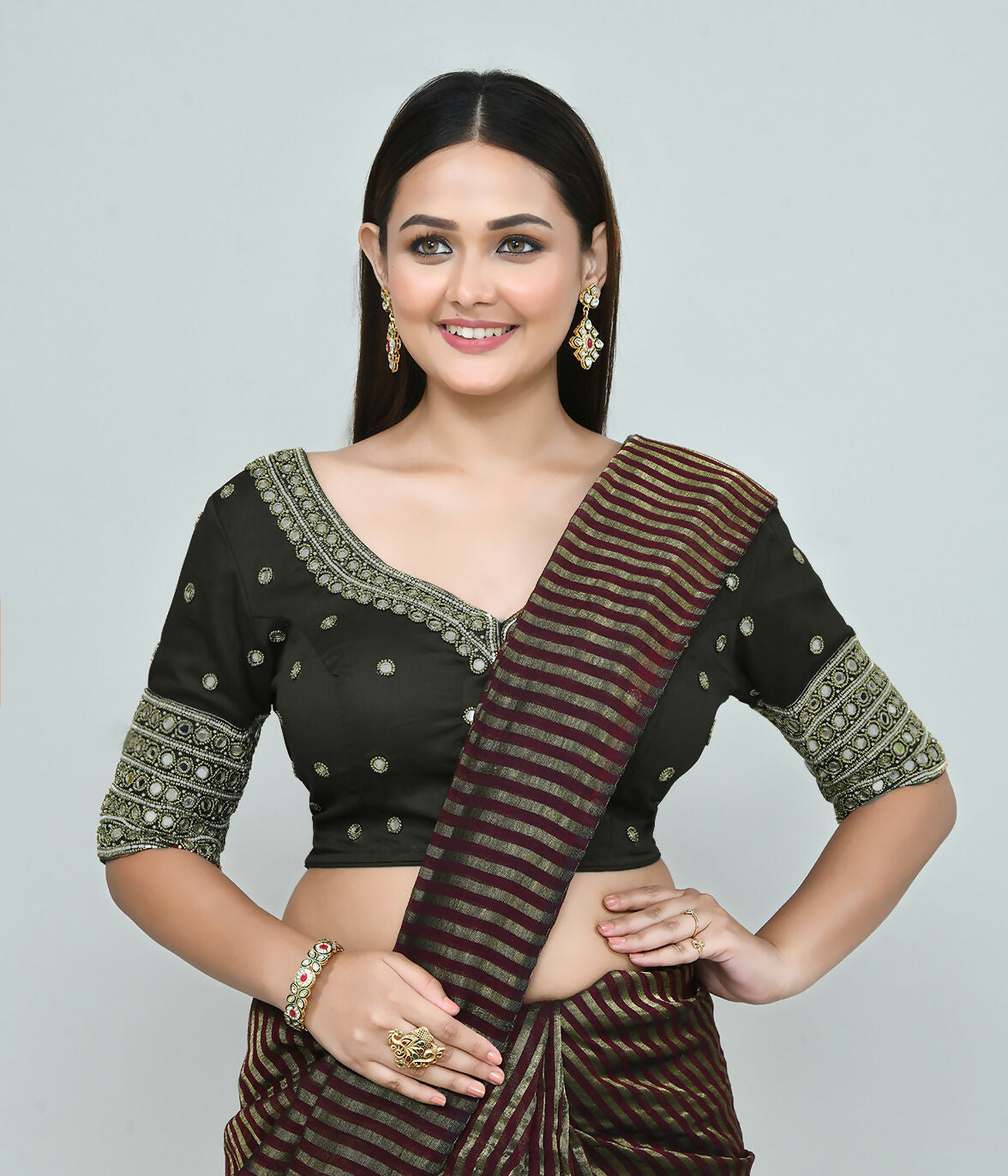 Joban Fashion Women's Dark Green Embroidered Stitched Blouse - Distacart