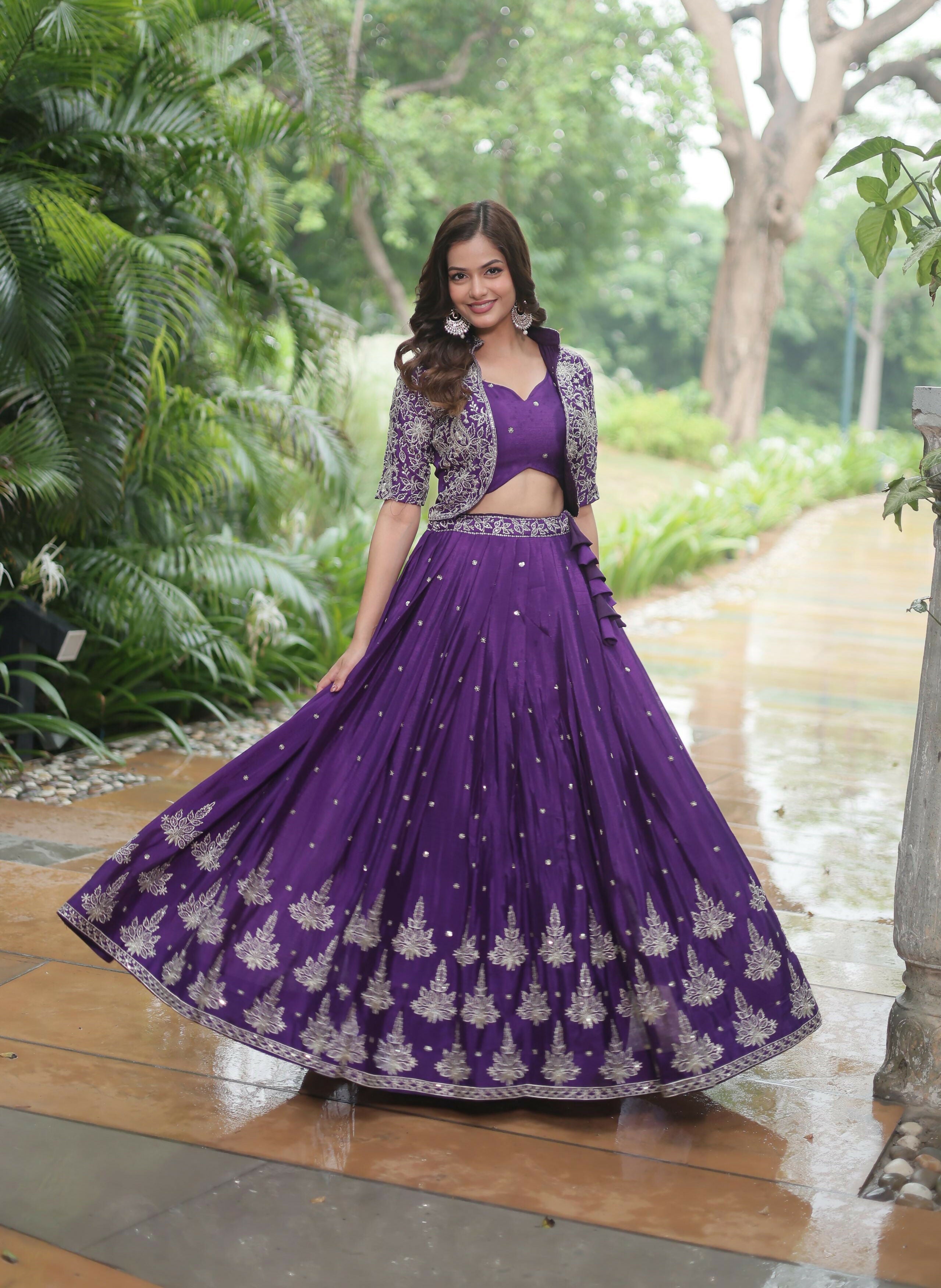 Lorenvalley Pure Chinnon With Rich Embroidered Sequins Work Lehenga Choli with Koti