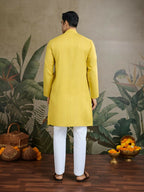 Vastranavya Yellow Exclusive Viscose Silk Festival Wear Real Mirror Work Kurta with Dupatta
