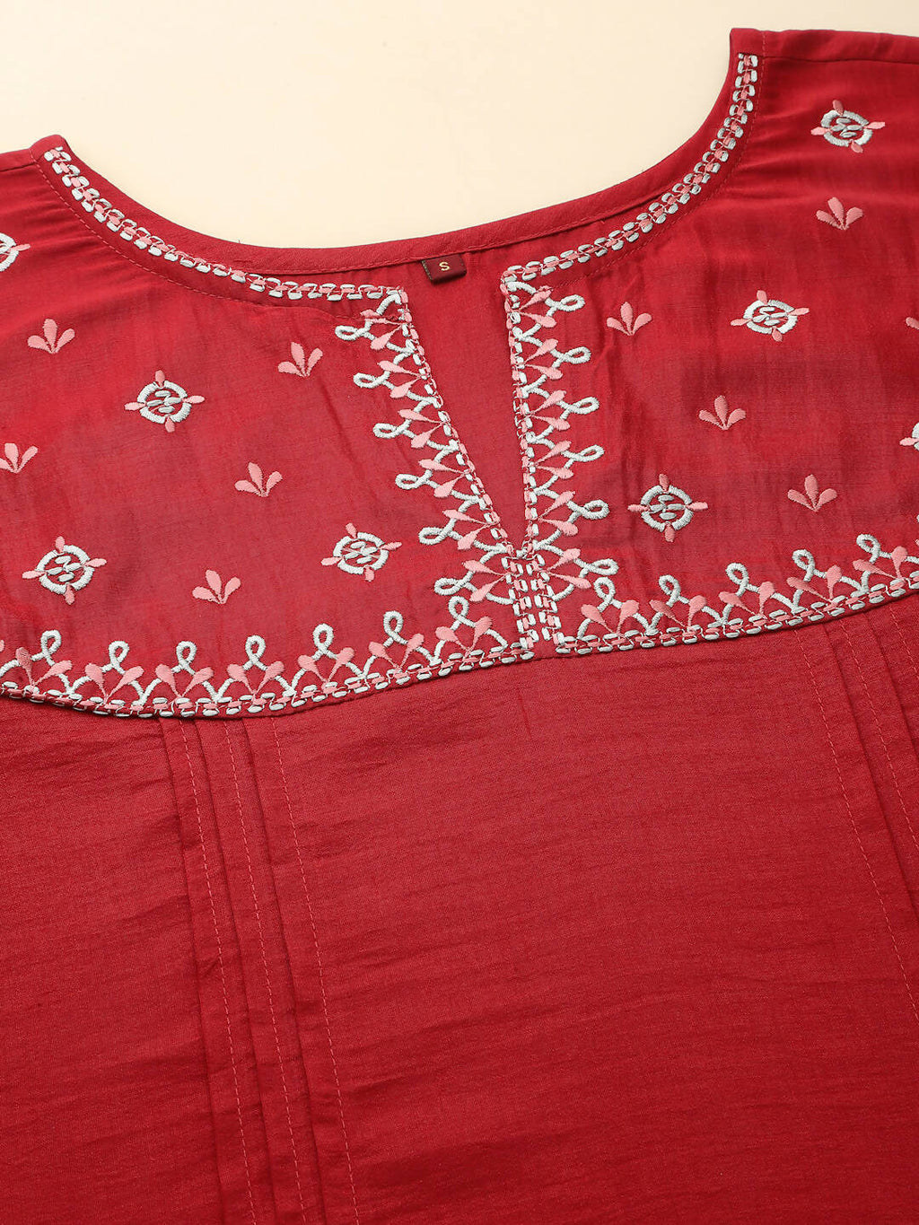 Red Chinon Floral Embroidered Top - Zeny