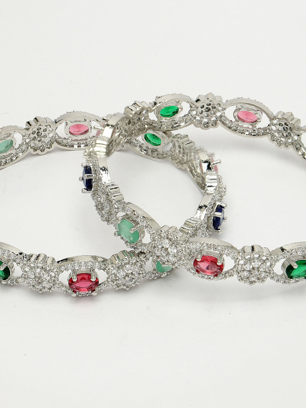 NVR Women's Set of 2 Multi-Coloured CZ Stone-Studded Handcrafted Bangles - Distacart