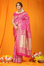 Jyoti Fashion Women's Rani Pink Kanjivaram Silk Zari Woven Saree with Blouse - Distacart