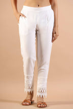 Juniper Women's White Rayon Solid Straight Pant - Distacart