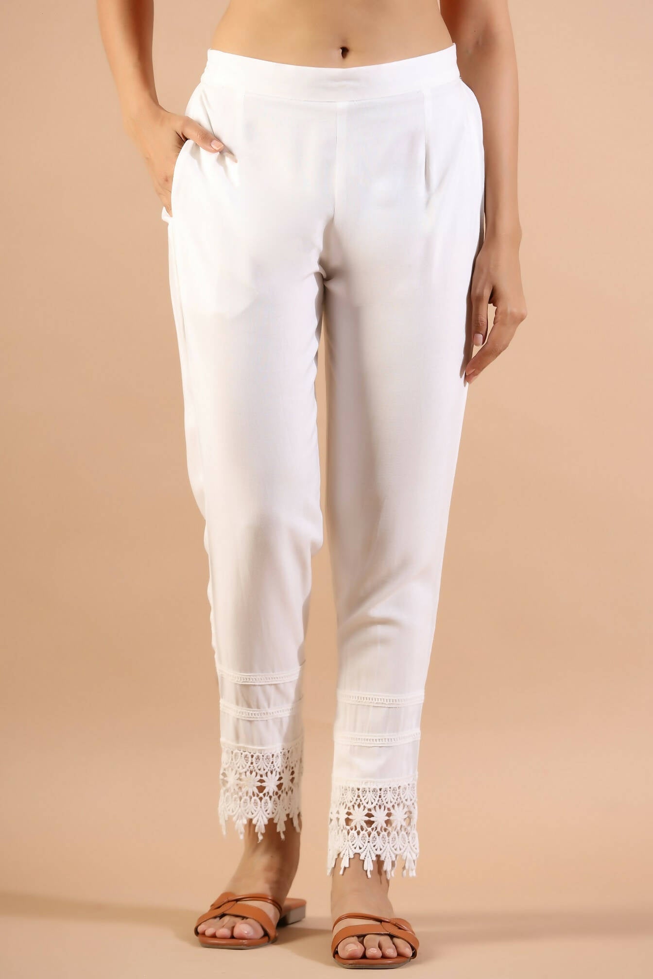 Juniper Women's White Rayon Solid Straight Pant - Distacart
