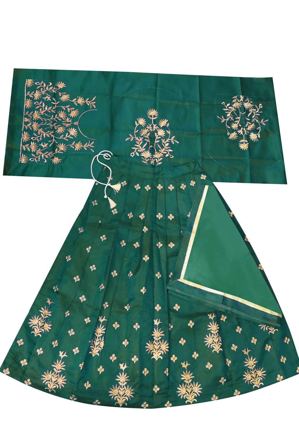 Dwiden Green Rohini Tafetta Sattin Semi-Stitched Girl's Lehenga Choli
