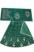 Dwiden Green Rohini Tafetta Sattin Semi-Stitched Girl's Lehenga Choli