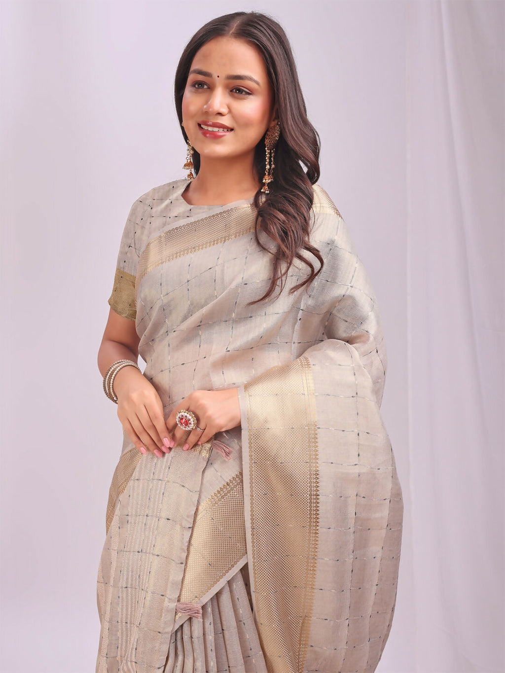 Shree Shyam Fashion Organza Cream Saree - Distacart