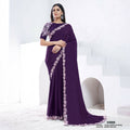 Purple Pure Crepe Silk Dual Sequence With Moti Work Saree With Unstitched Blouse - Norita Swaraa