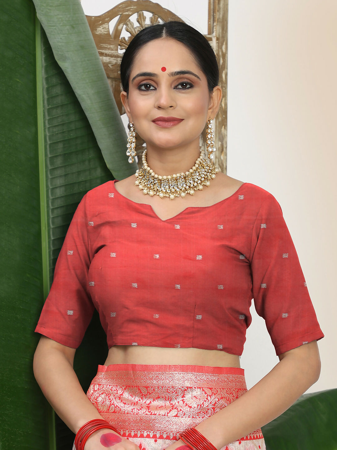 Shree Shyam Fashion Linen Cotton Red & White Saree - Distacart