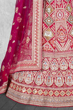 Pink Velvet Pure Mirror Work Semi Stitched Lehenga Choli with Dupatta - Nimaya Lagnotsav