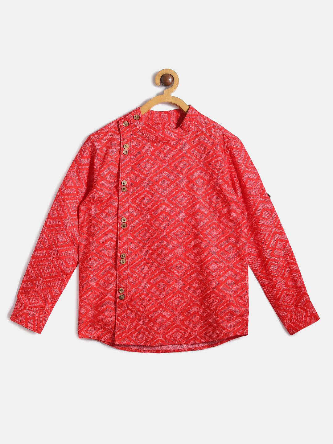 Manet Ethnic Full Sleeves Printed Shirt - Red