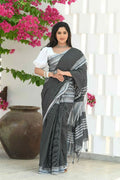 Beatitude Black Cotton Tanchori Handloom Saree