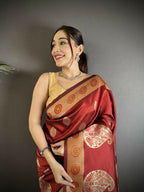 Joban Fashion Maroon Paisley Soft Silk Banarasi Saree - Distacart