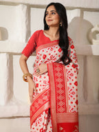Shree Shyam Fashion Linen Cotton Red & White Saree - Distacart