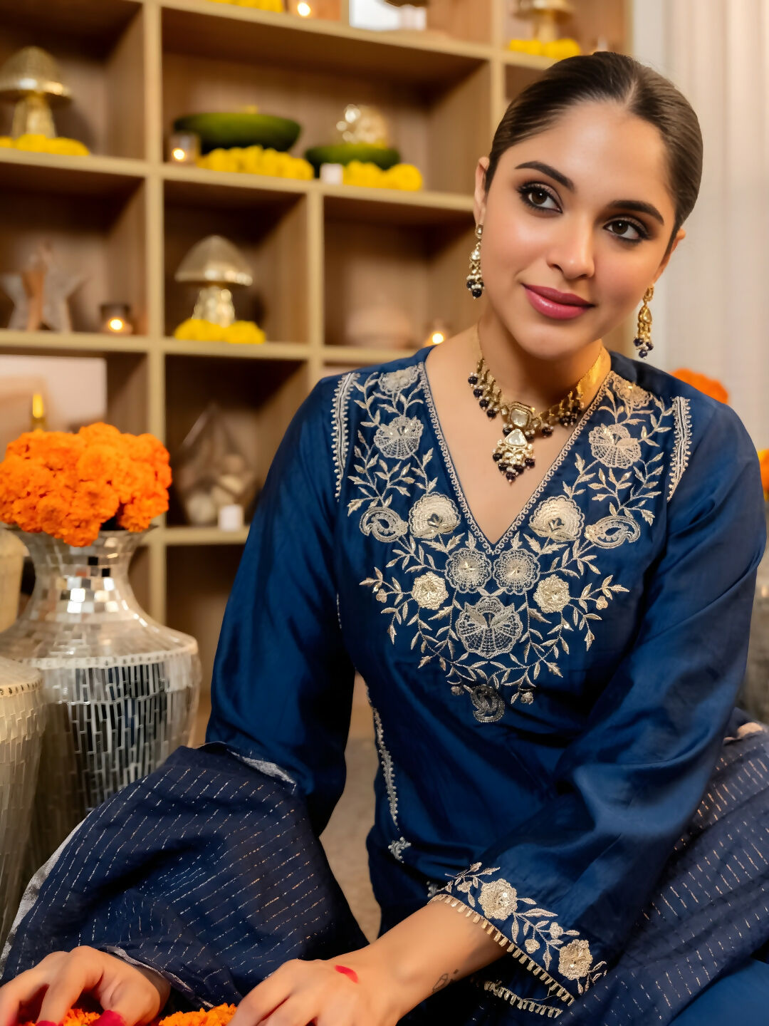 The52 Women's Beautiful Viscose Silk Fabric Embroidery Work A-Line Kurta Pant and Dupatta Set - Distacart