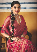 Joban Fashion Pink Dull Moss Brasso Saree - Distacart