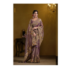 Purple Pure Banarasi Crush Pure Khatli work Designer Saree With Blouse. - Rajasvi