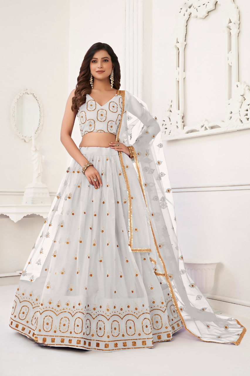 Eilara White Net Sequin Work Lehenga