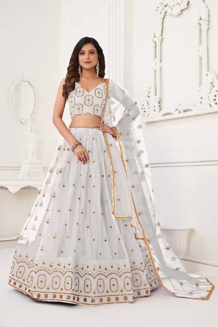 Eilara White Net Sequin Work Lehenga