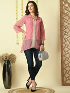 Myshka Women's Pink Embroidered Party Fusion Top