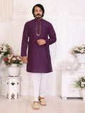 Anaita Purple Silk Straight Kurta With Neck Mirror Work