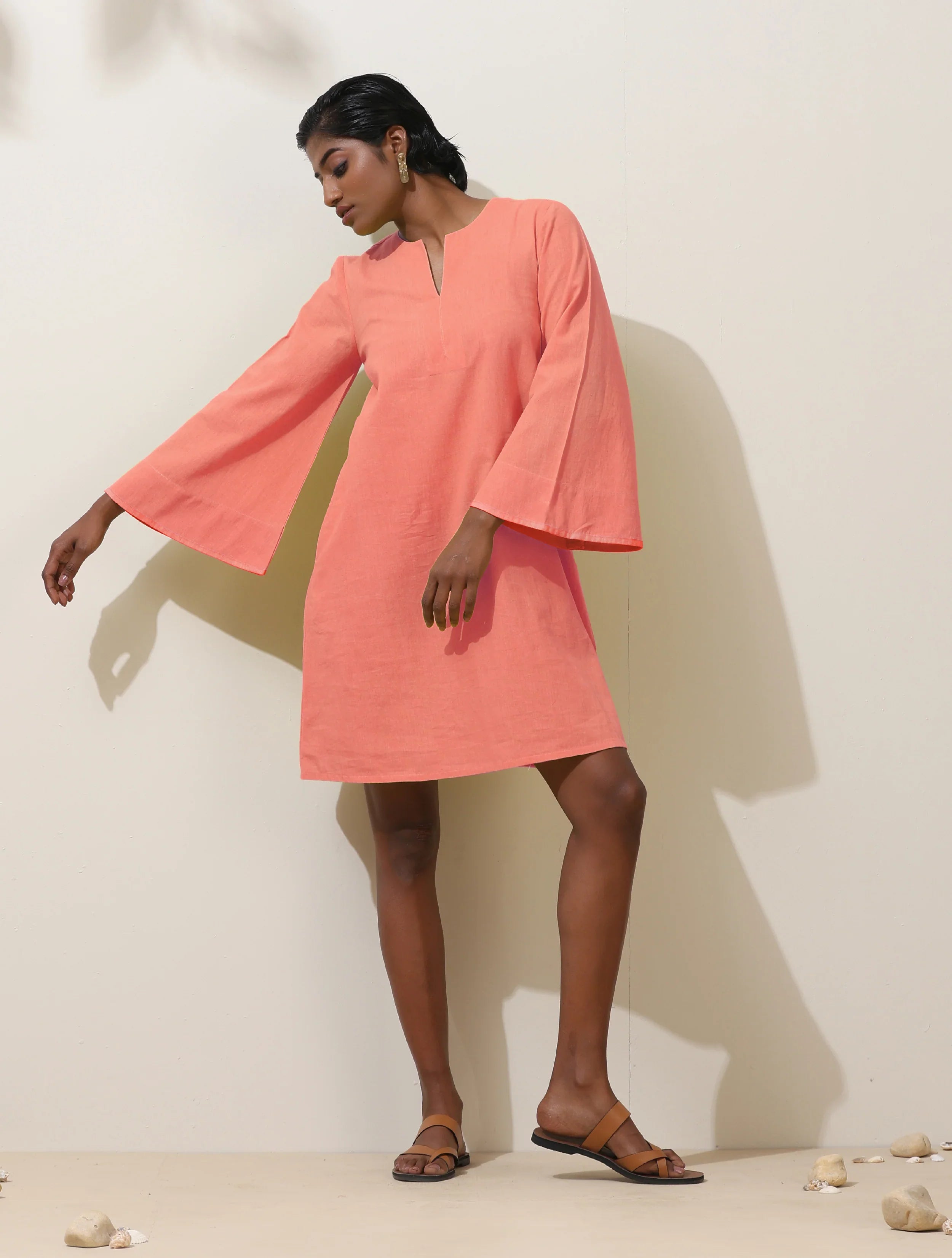 trueBrowns Pink Cotton Blend Short Dress - Distacart