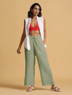trueBrowns Mint Green Cotton Blend Elasticated Drawstring Straight Pants
