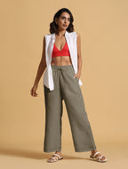 trueBrowns Olive Cotton Blend Elasticated Drawstring Straight Pants