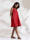 trueBrowns Red Cotton Blend Short Dress - Distacart