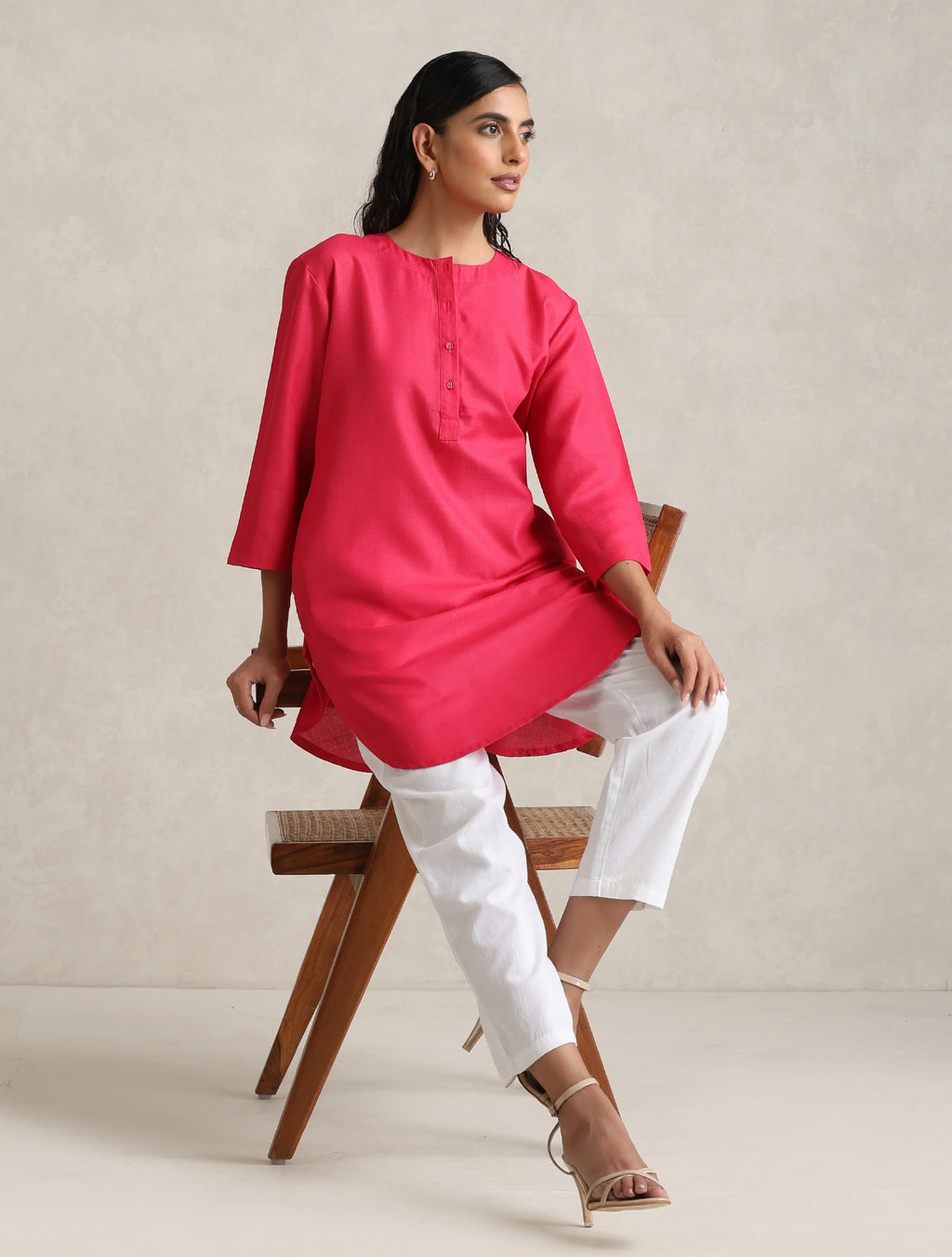 trueBrowns Fuchsia Cotton Blend Short Kurta - Distacart