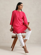 trueBrowns Fuchsia Cotton Blend Short Kurta - Distacart