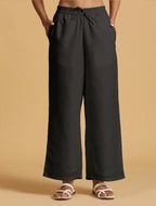 trueBrowns Black Cotton Blend Elasticated Drawstring Straight Pants