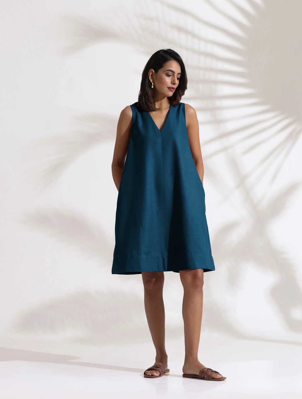 trueBrowns Dark Blue Cotton Blend Short Dress - Distacart