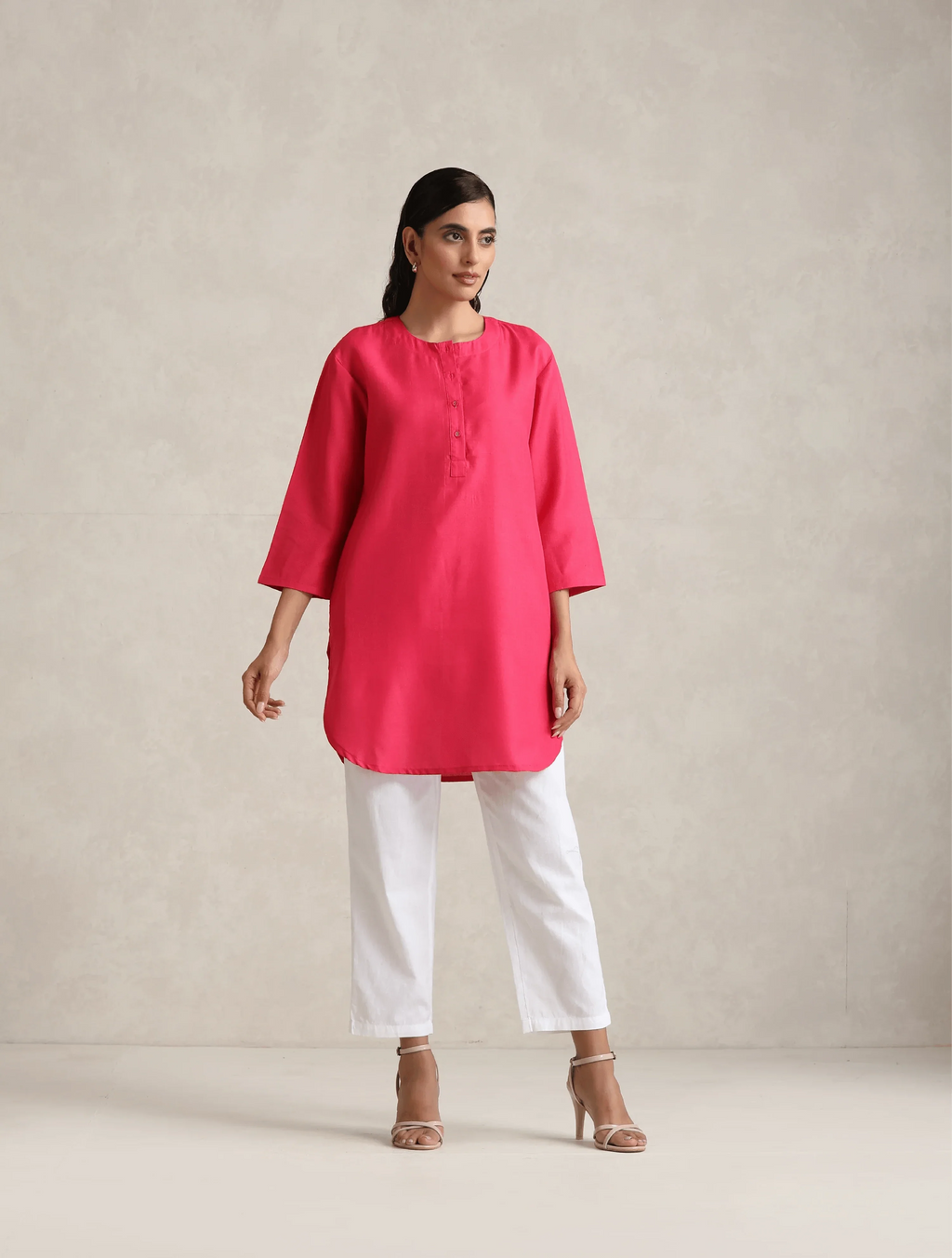 trueBrowns Fuchsia Cotton Blend Short Kurta - Distacart