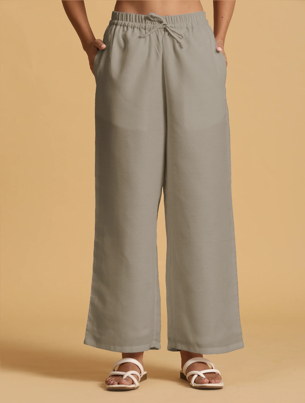 trueBrowns Grey Cotton Blend Elasticated Drawstring Straight Pants