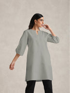 trueBrowns Grey Cotton Blend Short Kurta - Distacart