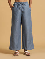 trueBrowns Blue Cotton Blend Elasticated Drawstring Straight Pants