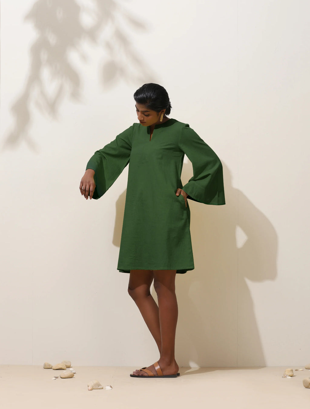 trueBrowns Green Cotton Blend Short Dress - Distacart