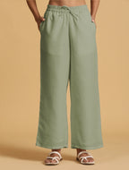 trueBrowns Mint Green Cotton Blend Elasticated Drawstring Straight Pants