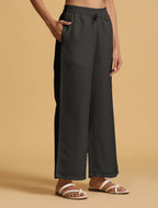 trueBrowns Black Cotton Blend Elasticated Drawstring Straight Pants