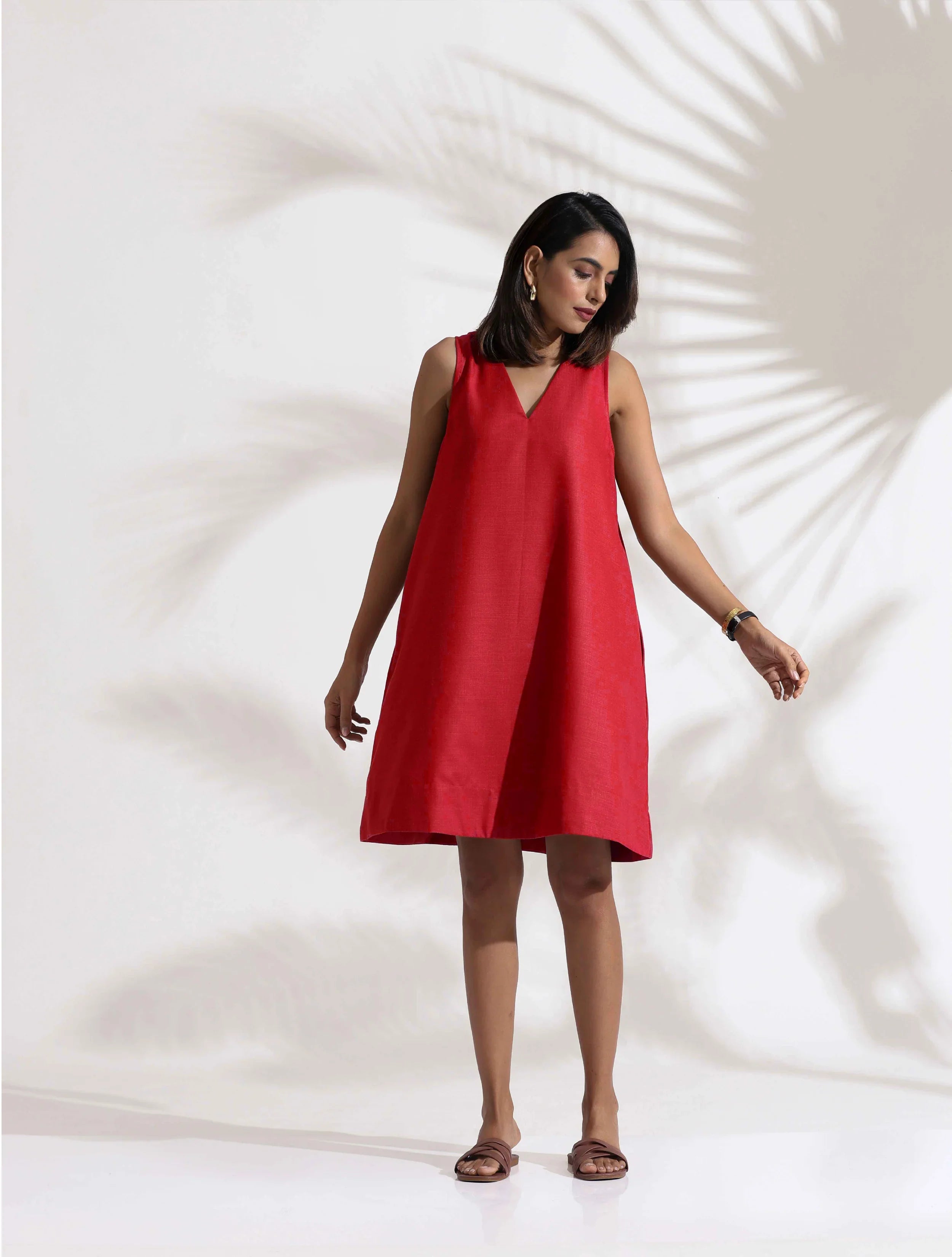 trueBrowns Red Cotton Blend Short Dress - Distacart