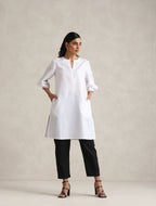 trueBrowns White Cotton Blend Short Kurta - Distacart