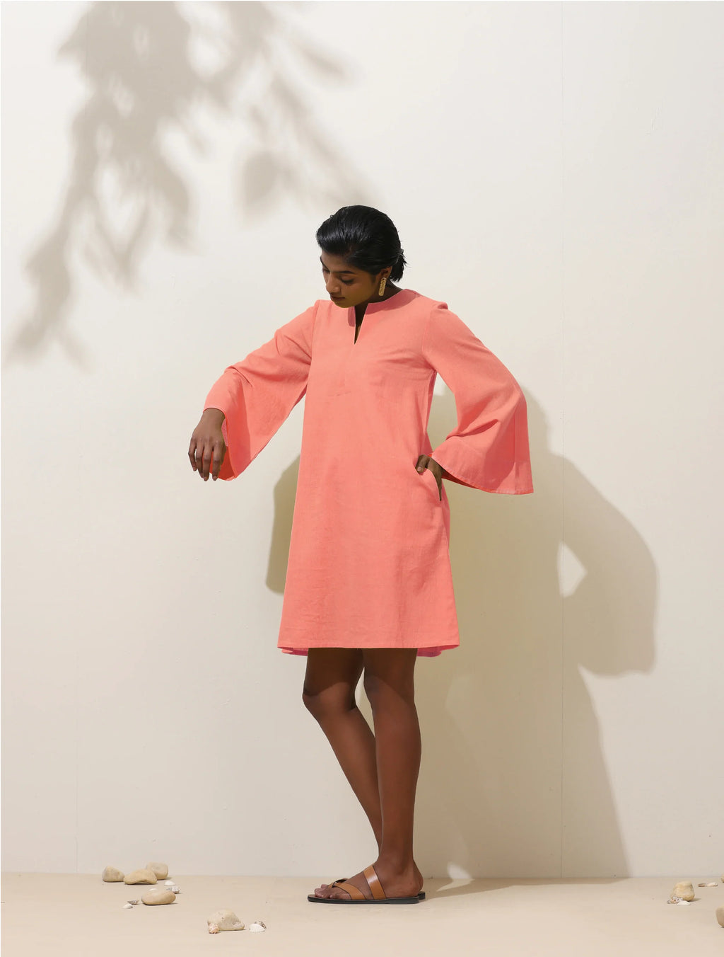 trueBrowns Pink Cotton Blend Short Dress - Distacart