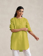 trueBrowns Lime Cotton Blend Short Kurta - Distacart
