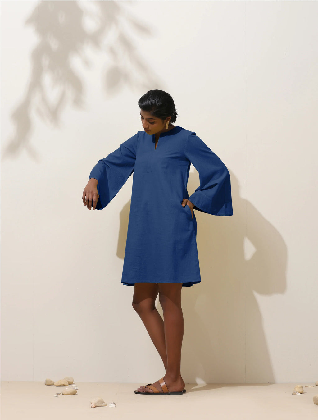 trueBrowns Blue Cotton Blend Short Dress - Distacart