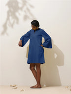 trueBrowns Blue Cotton Blend Short Dress - Distacart