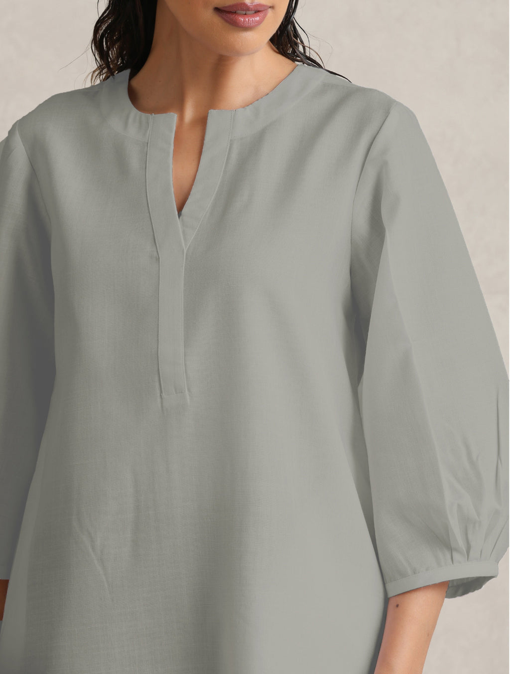 trueBrowns Grey Cotton Blend Short Kurta - Distacart