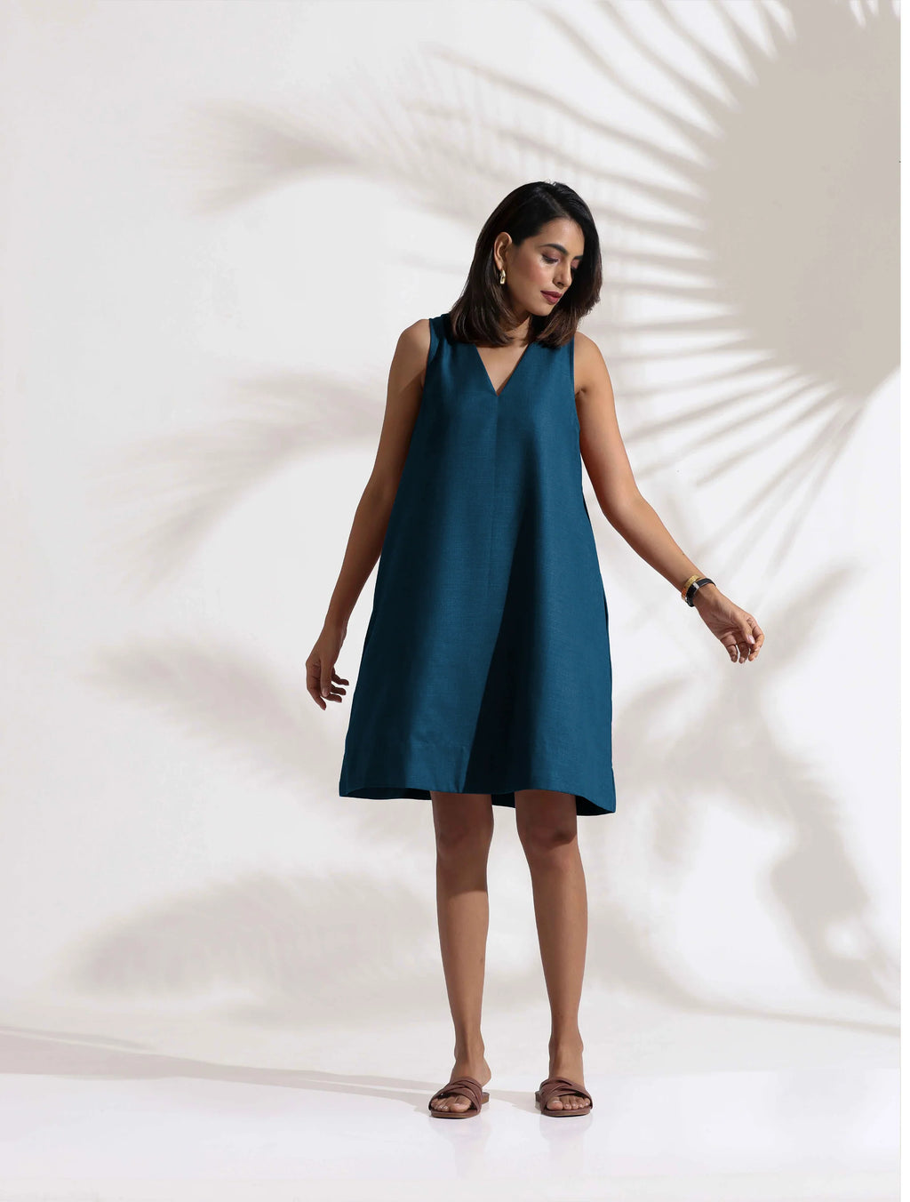 trueBrowns Dark Blue Cotton Blend Short Dress - Distacart