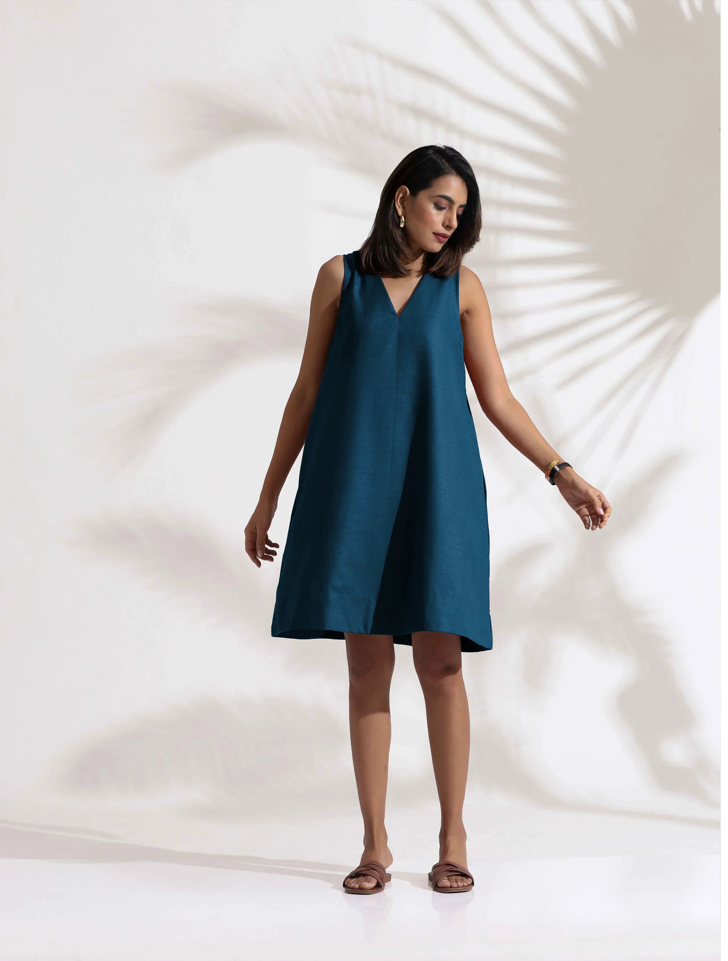 trueBrowns Dark Blue Cotton Blend Short Dress - Distacart